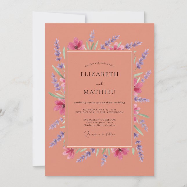 Terracotta Lavender Mediterranean Wedding Invitation (Front)
