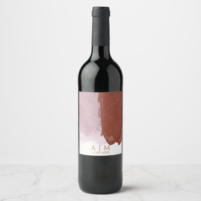 Terracotta Lavender Monogram Watercolor  Wine Label (Front)