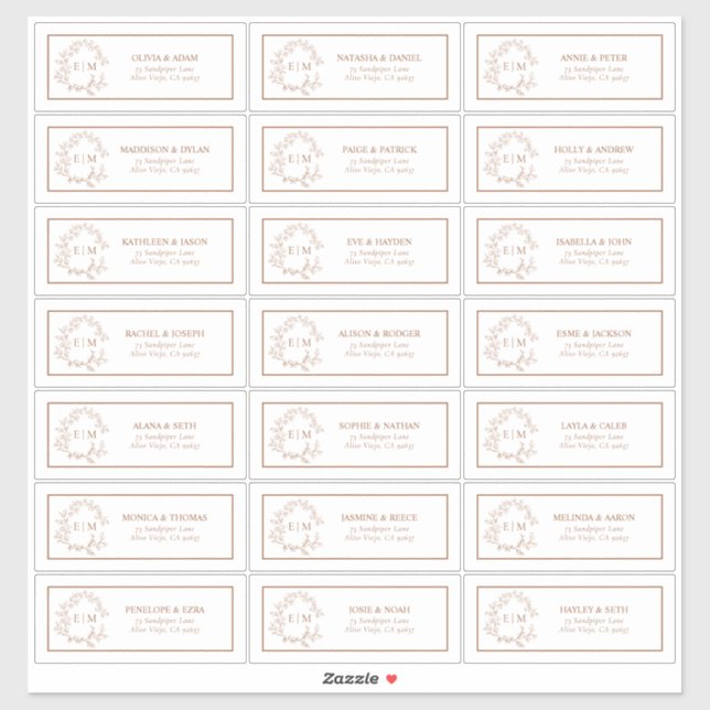 Terracotta Leafy Crest Monogram Guest Address (Sheet)