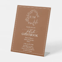 Terracotta Leafy Crest Monogram Photo Guestbook
