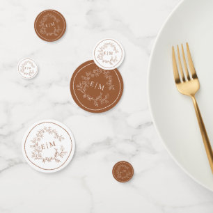 Terracotta Leafy Crest Monogram Wedding Confetti
