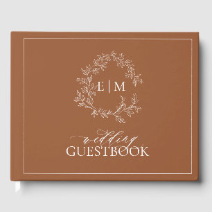 Terracotta Leafy Crest Monogram Wedding Guest Book
