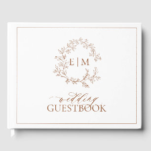Terracotta Leafy Crest Monogram Wedding Guest Book