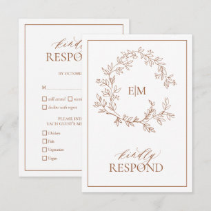 Terracotta Leafy Crest Monogram Wedding RSVP Card