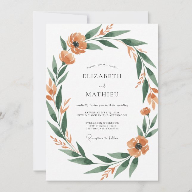 Terracotta Leafy Wedding Invitation (Front)