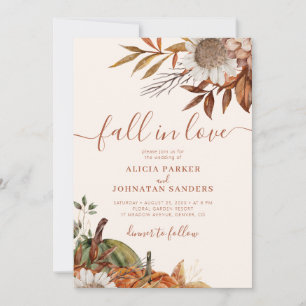 Terracotta leaves boho floral fall cream wedding invitation