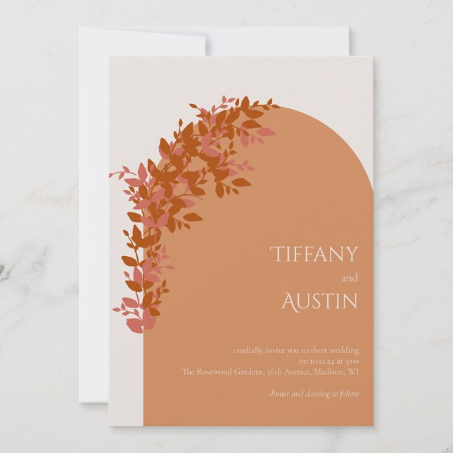 Terracotta Leaves Clean Modern Wedding Invitation (Front)