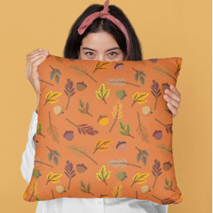 Terracotta Leaves Fall Throw Pillow