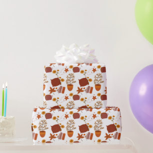 Terracotta Leaves, Orange Wildflowers and Cozy Cot Wrapping Paper