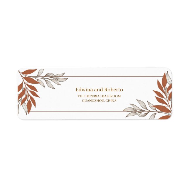 Terracotta Leaves Wedding Return Address Label (Front)