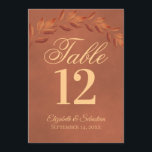 Terracotta Leaves Wedding Table Number Card Large<br><div class="desc">These beautiful wedding table number cards feature a rustic terracotta coloured design with a sprig of hand painted watercolor leaves in shades of rust orange and burnt umber. These cards are larger than standard making it easy for your guests to find their tables. Perfect way to make your wedding reception...</div>