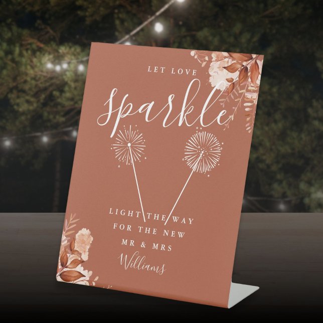 Terracotta Let Love Sparkle Floral Fall Wedding Pedestal Sign (Terracotta Let Love Sparkle Floral Fall Wedding Pedestal Sign)