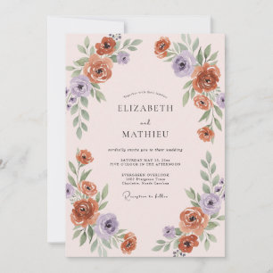 Terracotta Lilac Foliage Sage Wedding Invitation