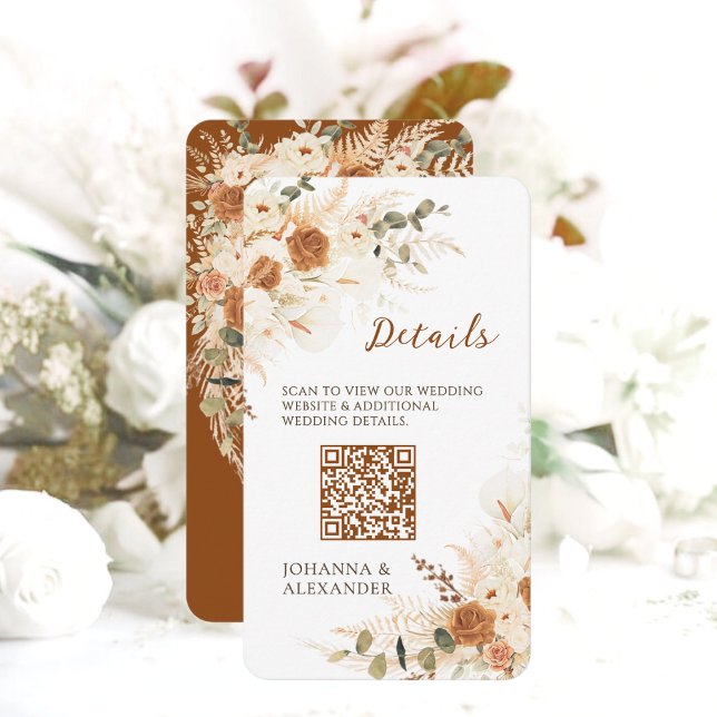 Terracotta lilies Floral QR Code Wedding Details  Enclosure Card (Creator Uploaded)