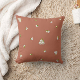 Terracotta Lily of the Valley Floral Pattern Throw Pillow