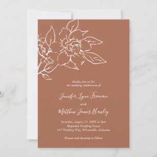 Terracotta Line Art Floral Elegant Wedding Invitation
