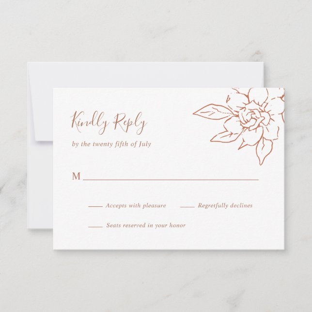 Terracotta Line Art Floral Elegant Wedding RSVP Card (Front)