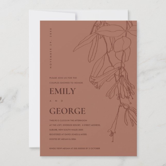 TERRACOTTA LINE DRAWING FLORA COUPLE SHOWER CARD (Front)