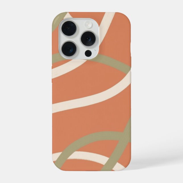 Terracotta Linework Pattern | Cream & Olive  iPhone Case (Back)