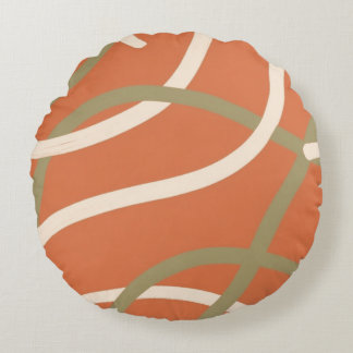 Terracotta Linework Pattern | Cream & Olive Round Pillow