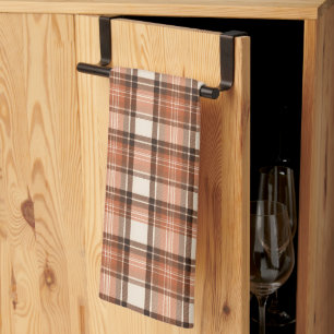 Terracotta Lodge Terracotta & Cream Tartan Plaid Kitchen Towel