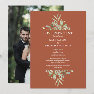 Terracotta Love Is Patient Elopement Announcement