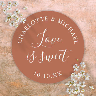 Terracotta Love Is Sweet Wedding Favor  Classic Round Sticker
