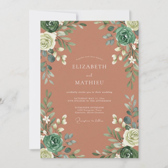 Terracotta Lush Botanical Romance Wedding Invitation (Front)