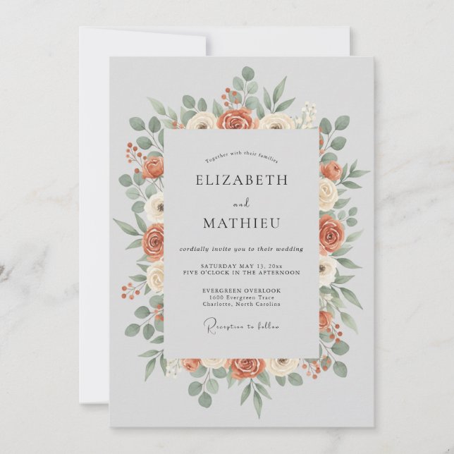 Terracotta Lush Botanical Wedding Invitation (Front)