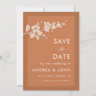 Terracotta Magnolia Branch Bloom Rustic Minimalist Save The Date