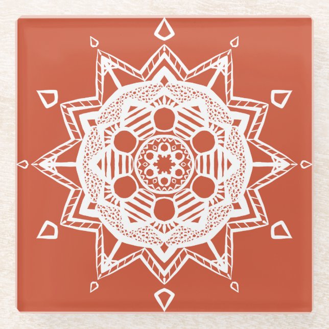 Terracotta Mandala Glass Coaster (Front)