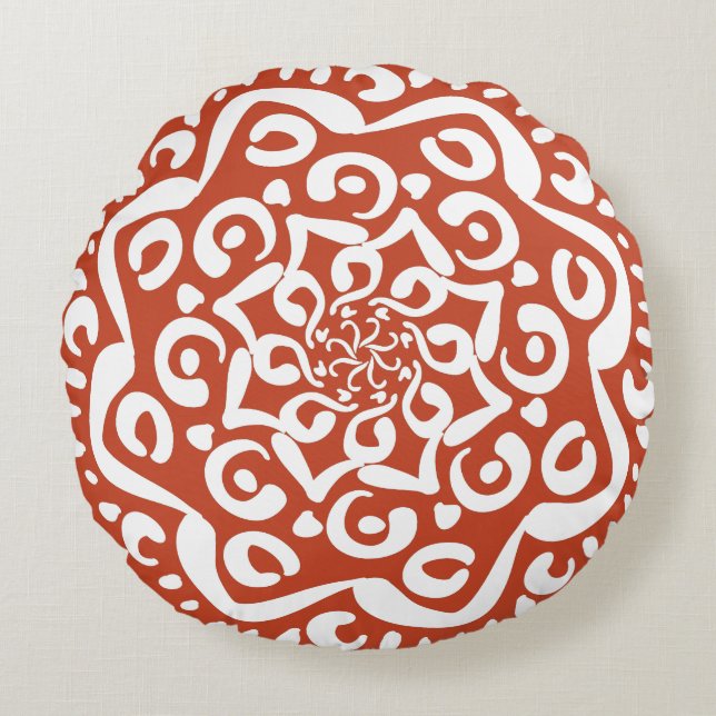 Terracotta Mandala Round Pillow (Front)