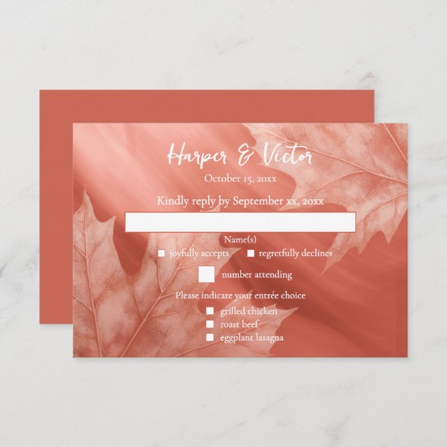 terracotta maple leaves accent QR code RSVP Card (Front/Back)