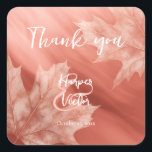 terracotta maple leaves fall wedding square sticker<br><div class="desc">These autumnal wedding thank you stickers have a terracotta colour theme featuring subtle monochromatic maple leaves accenting a blush to terracotta gradient background - by katz_d_zynes</div>