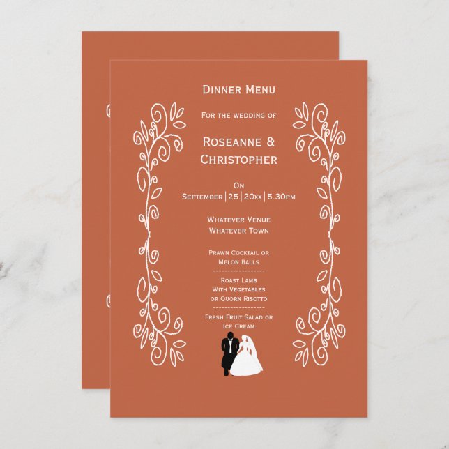 Terracotta Mariage Menu Bride Groom Design (Devant / Derrière)