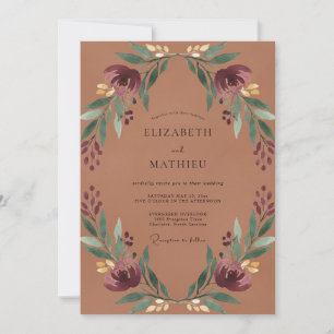 Terracotta Maroon Blossom Wedding Invitation