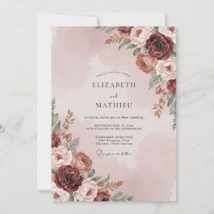 Terracotta Mauve Ranunculus Eucalyptus Wedding Invitation