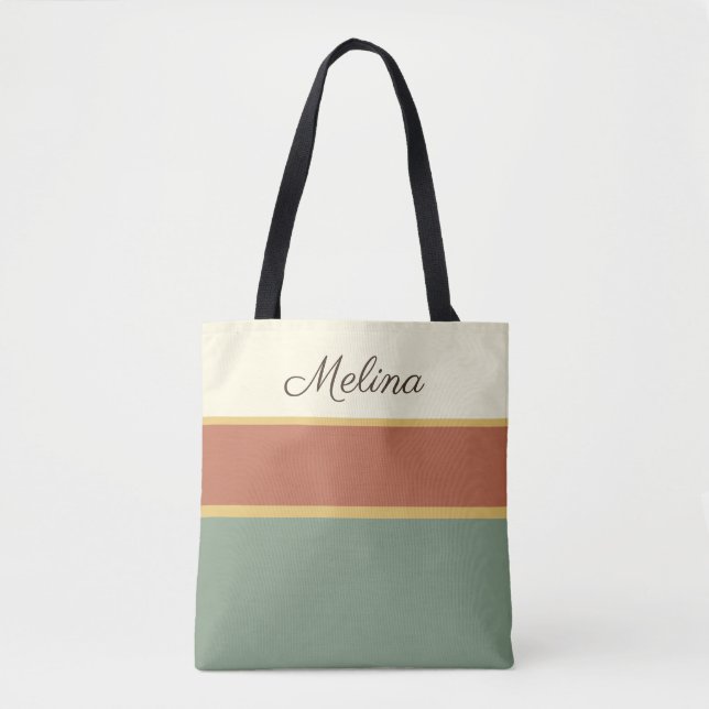 Terracotta Meadow Personalized Striped Tote Bag  (Front)