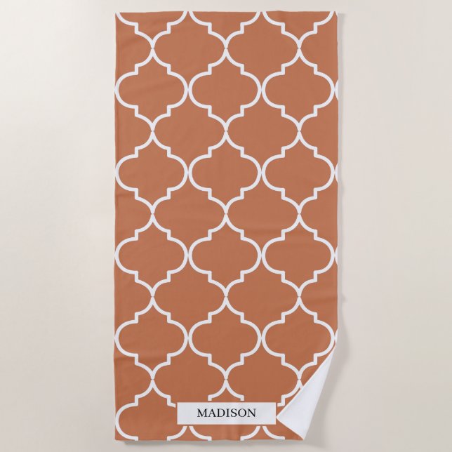 Terracotta Mediterranean Moroccan Pattern Beach Towel (Front)