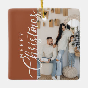 Terracotta Merry Christmas Photo Ceramic Ornament