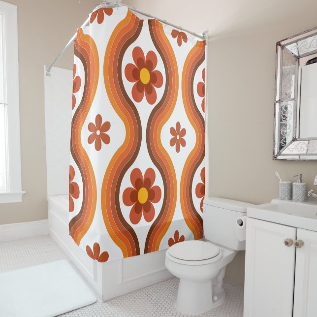 Terracotta Mid Century Modern Floral Rainbow Retro (In Situ)