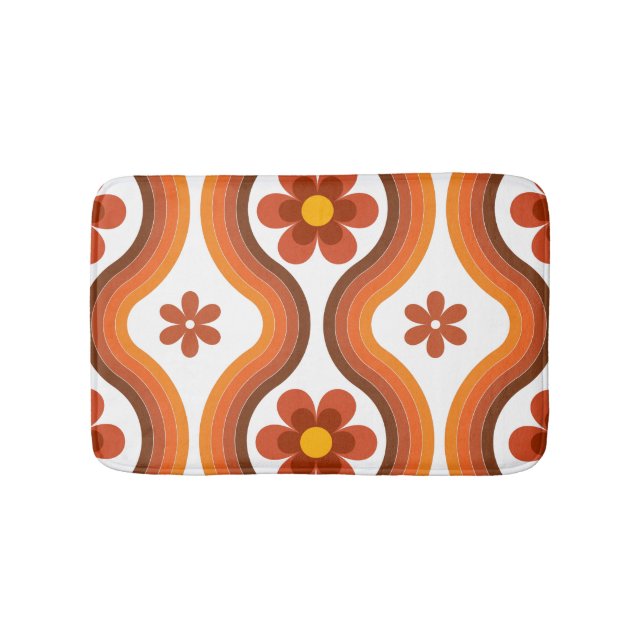 Terracotta Mid Century Modern Floral Rainbow Retro Bath Mat (Front)