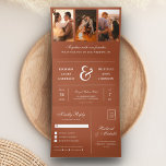 Terracotta Minimal 3 in 1 Photo Collage Wedding Tri-Fold Invitation<br><div class="desc">Amaze your guests with this elegant all in one wedding invite featuring a beautiful ampersand and modern typography with detachable RSVP postcard. Simply add your event details on this easy-to-use template and adorn this card with your favourite photos to make it a one-of-a-kind invitation.</div>
