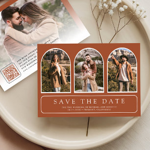 Terracotta Minimal Arch Photo QR Code Wedding Save The Date