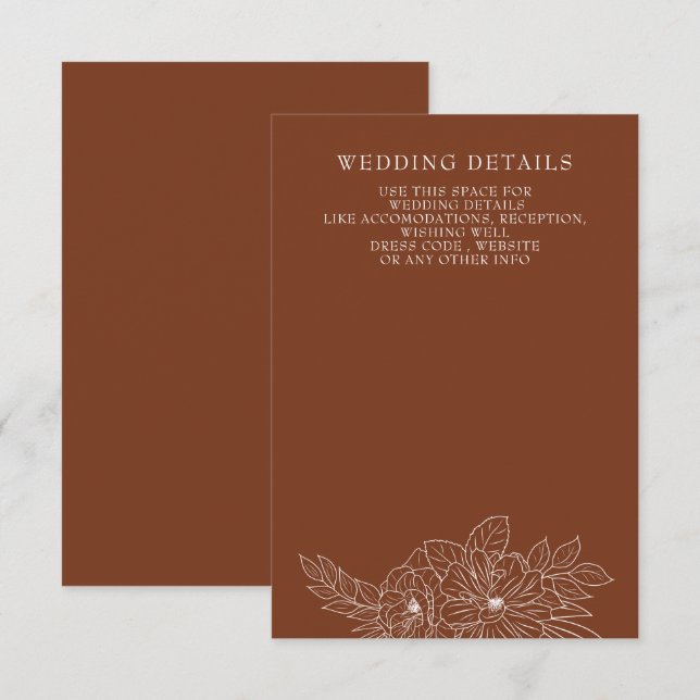 Terracotta Minimal Elegant Floral Sketch Wedding Enclosure Card (Front/Back)