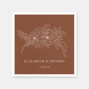 Terracotta Minimal Elegant Floral Sketch Wedding Napkin