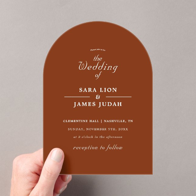Terracotta Minimal Elegant Wedding Acrylic Invitations (Insitu (Handheld))