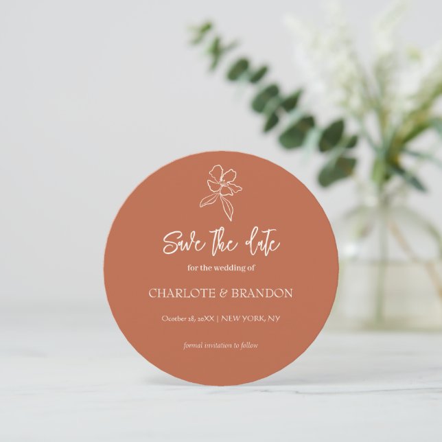 Terracotta Minimal Floral Wedding Save The Date (Standing Front)