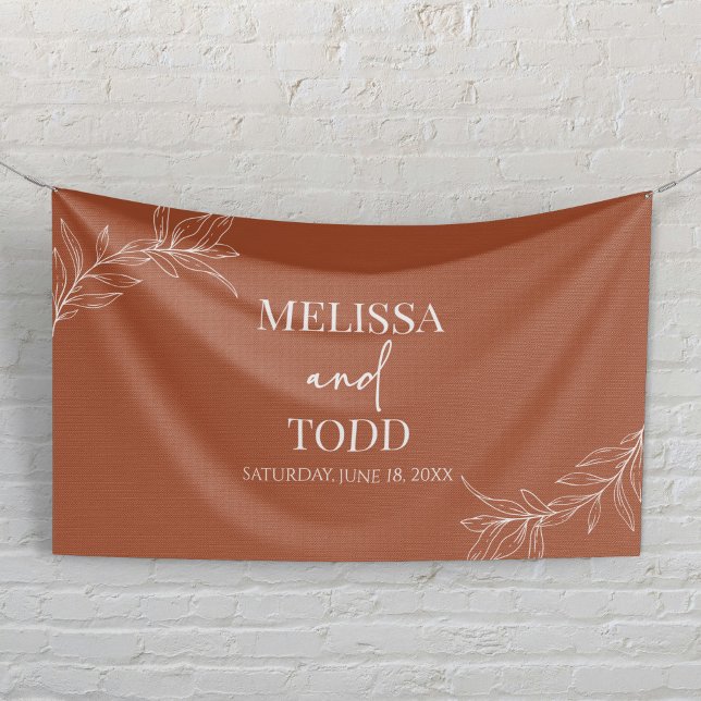 Terracotta Minimal Minimalist Branch Leaf Wedding Banner (Creator Uploaded)