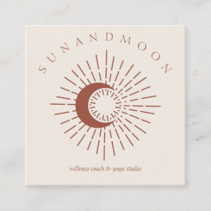Terracotta Minimal Modern Celestial Sun Moon Square Business Card